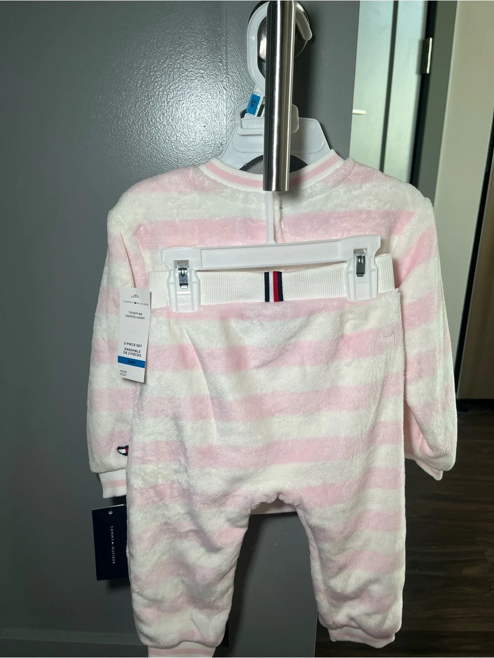 Tommy Hilfiger Pink & White Striped Plush Lounge Set with Embroidered H